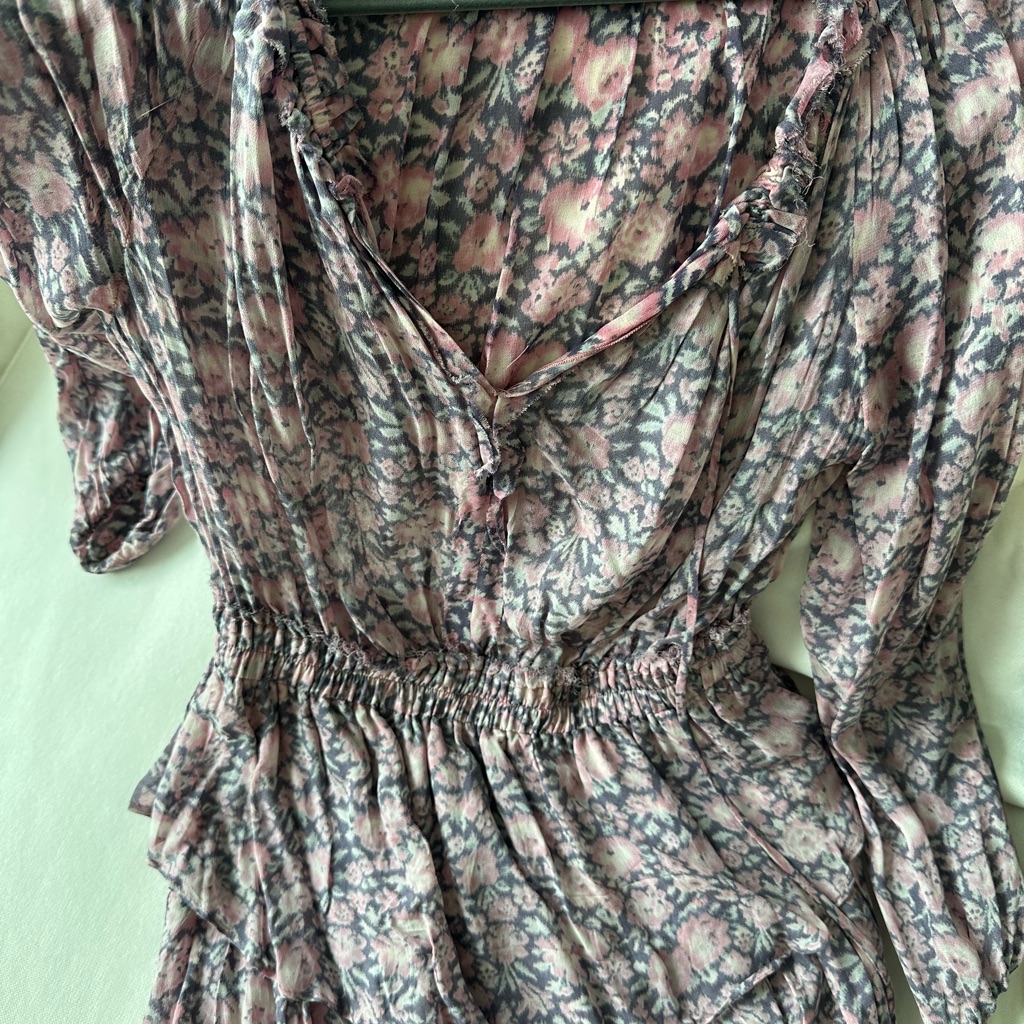 Loveshackfancy Pink And Gray Mini Dress